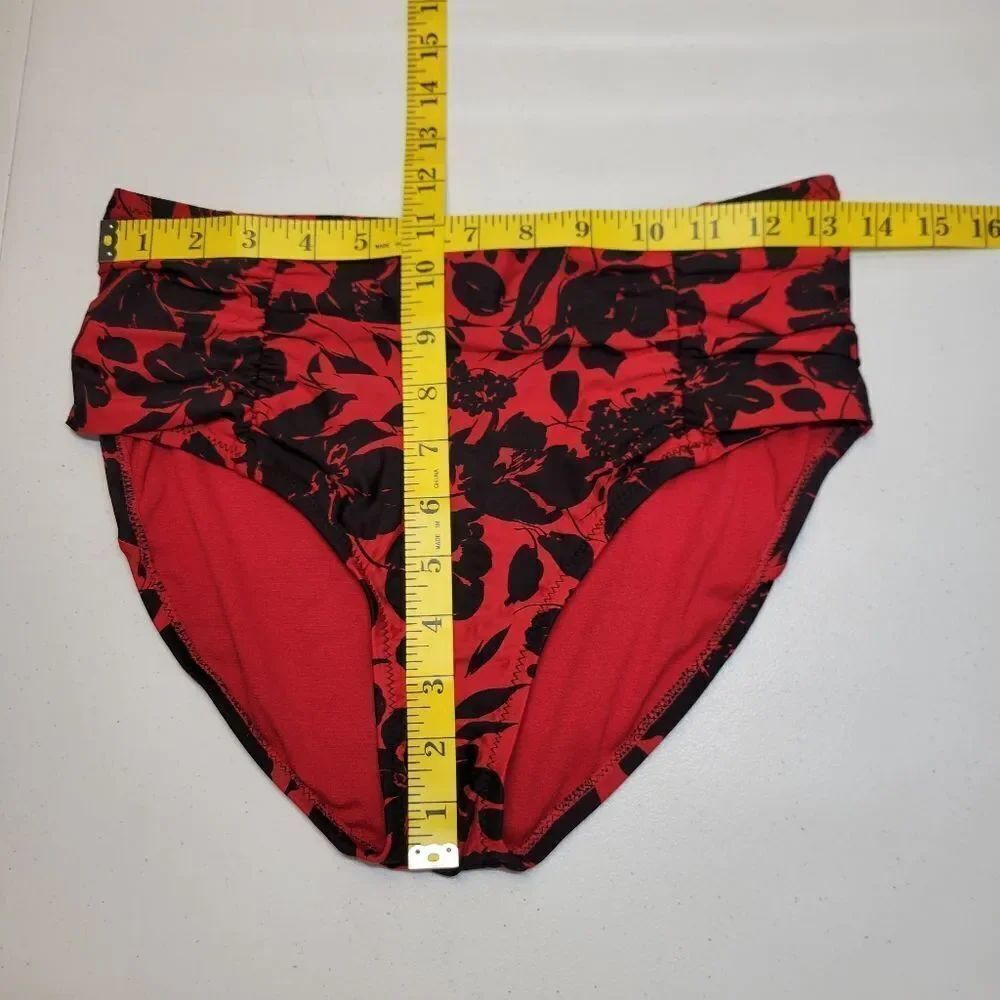 Jantzen Vintage 90s Red and Black Floral Bikini Set Swimsuit Ruched - Picture 12 of 16